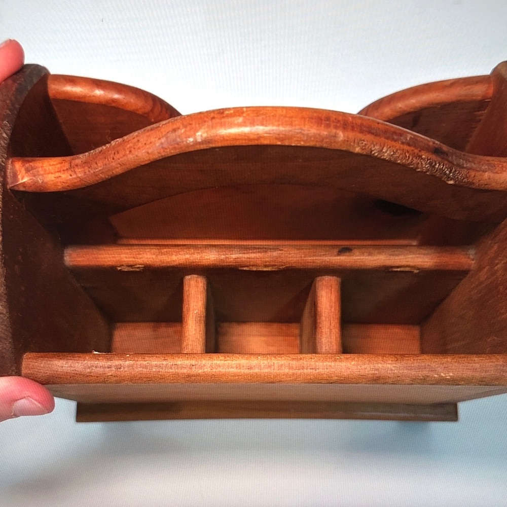 Folk Art Hand-Painted Wooden Carry Caddy with Children Motif - Picture 7 of 10